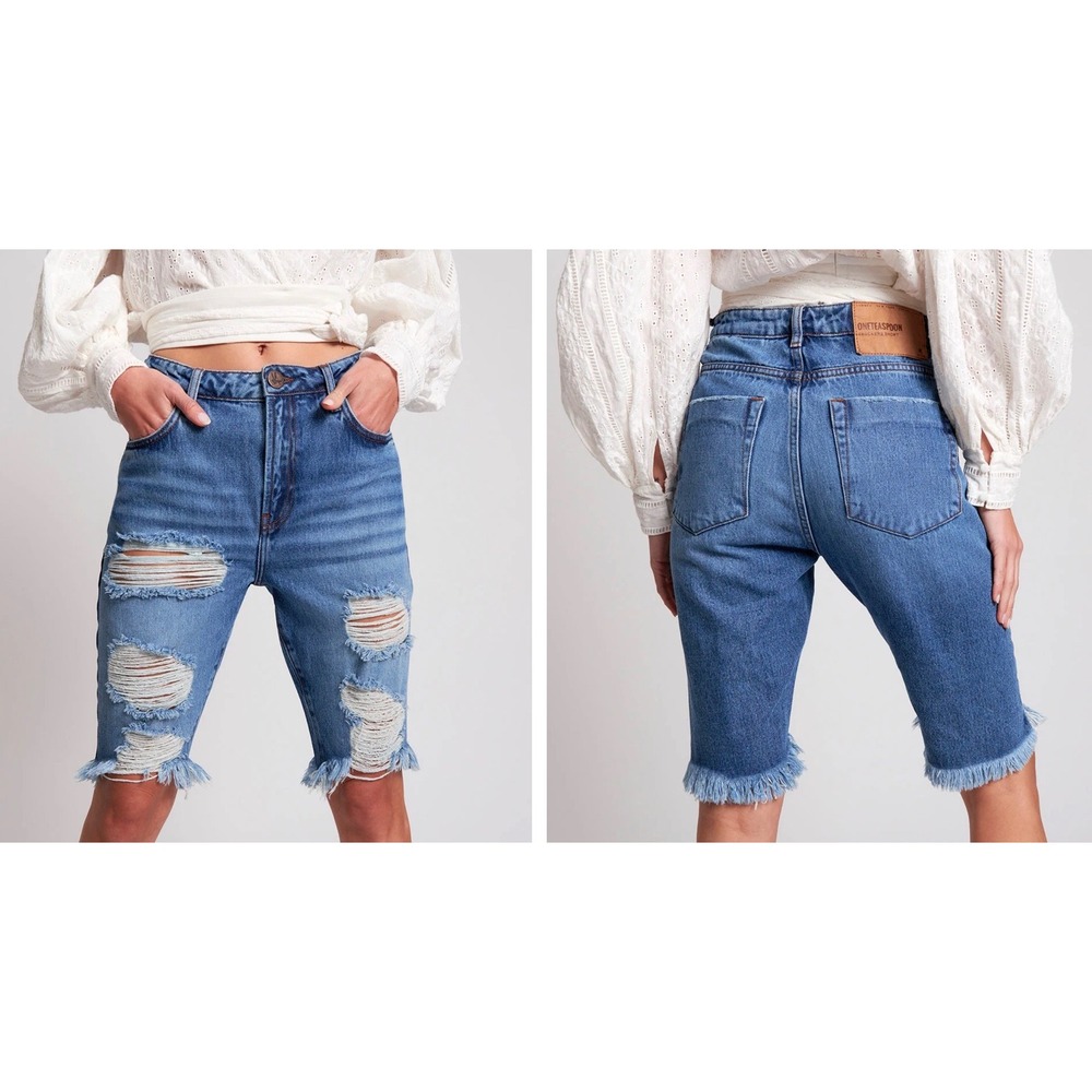One Teaspoon NEW Truckers Mid Waist Relaxed Denim Shorts Delaware Size 24
